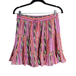 DEVOTION TWINS Ikat Stripe Printed Mini Skirt Pink Multicolored Women's M